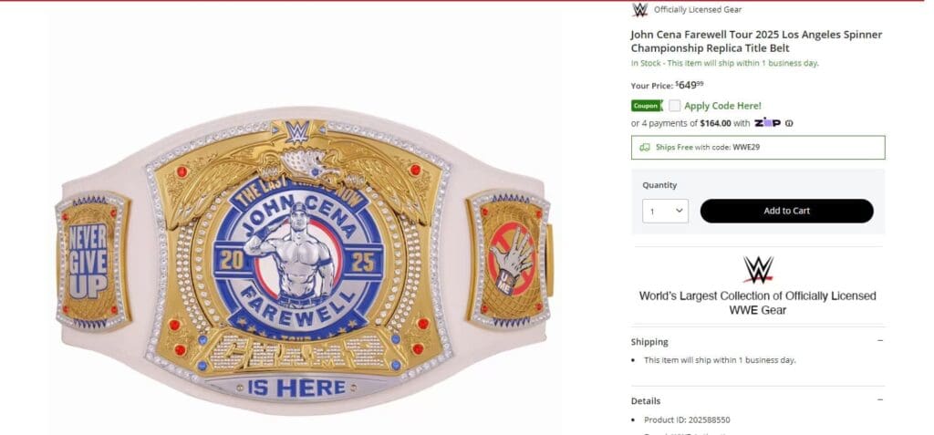 WWE Selling New John Cena Farewell Tour Spinner Title Belt