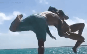 Watch Randy Orton’s Wife Give Him An RKO Outta Nowhere On The Beach