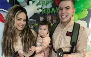 Sammy Guevara and Tay Melo Dress as Ghostbusters for Family Halloween Fun with Baby Luna Sammy Guevara and Tay Melo Dress as Ghostbusters for Family Halloween Fun with Baby Luna