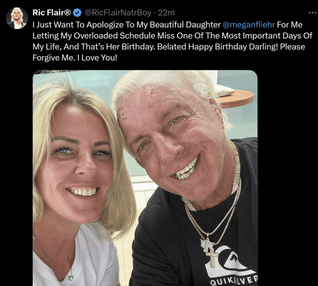 Ric Flair Issues Public Apology for Missing Daughter’s Birthday