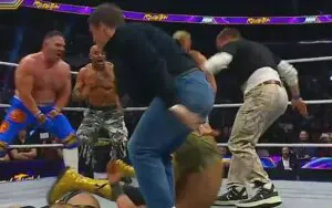 Adam Devine and Tony Cavalero Hit a Double Chokeslam at AEW Revolution Zero Hour