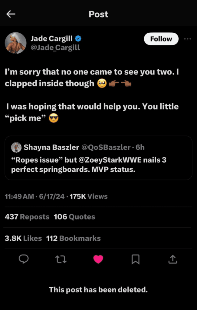Jade Cargill’s Deleted Tweet Resurfaces Amid Shayna Baszler Backstage Drama