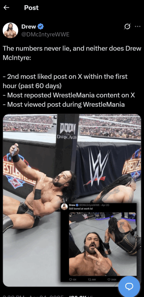Drew McIntyre Touts Viral Success of WrestleMania 41 Tweet