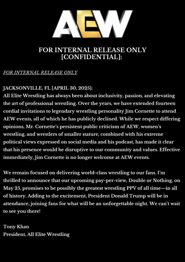 Jim Cornette Shuts Down Fake AEW Press Release Claiming He Was Banned from the Company