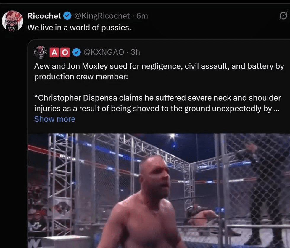 Ricochet Deletes Offensive Tweet About AEW Injury Lawsuit After Backlash