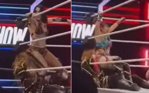 Rhea Ripley and IYO SKY Deliver Double Stink Face to Nia Jax at WWE House Show in Corpus Christi