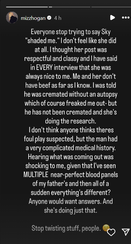 Brooke Hogan Denies Claims Sky Daily "Shaded" Her Over Hulk Hogan Cremation