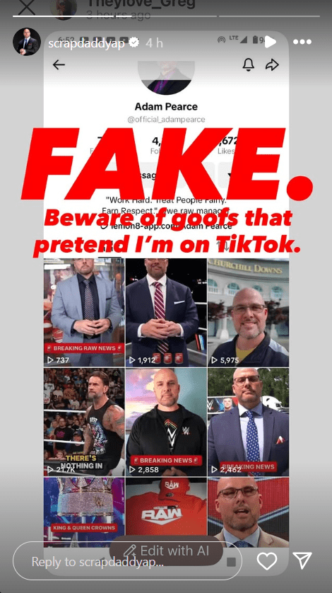 Adam Pearce Warns Fans About Fake TikTok Account Impersonating Him