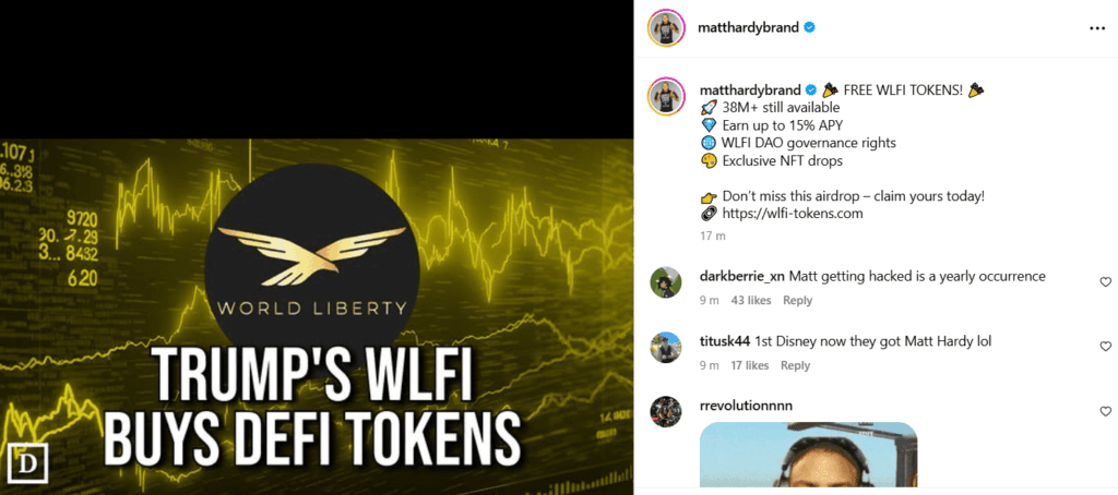 Matt Hardy's Instagram Account Hacked by Crypto Scammer