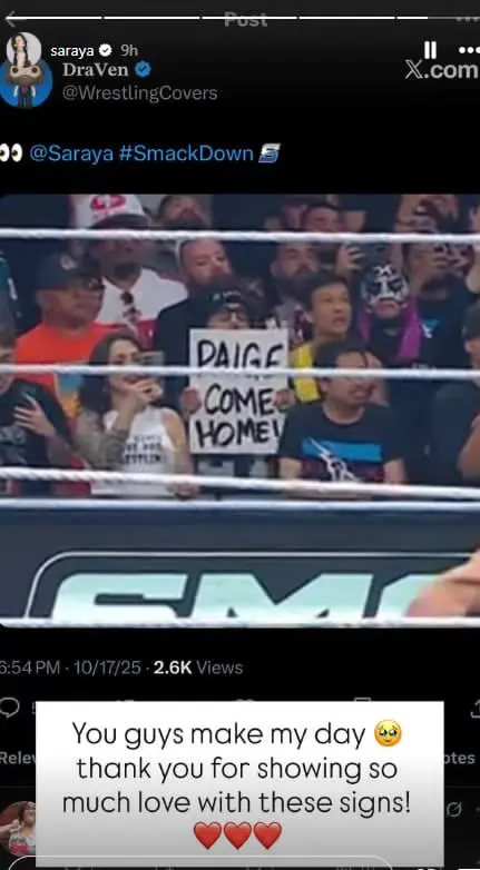 Saraya Reacts to WWE Fan Sign Asking Paige to Come Home