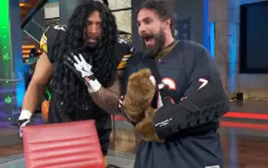 Seth Rollins Sports Sling While Dressed as Stanley the Bear on Good Morning Football