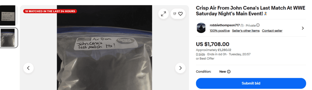 Fan Selling Air From John Cena’s Final WWE Match for Ridiculous Price