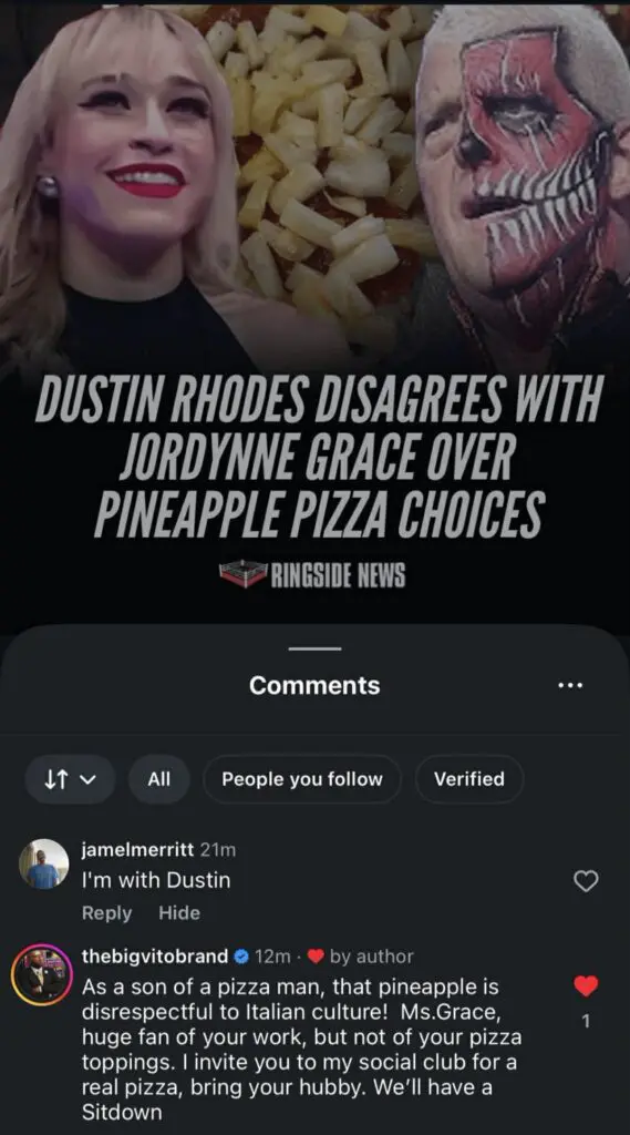 Big Vito Says Jordynne Grace’s Pineapple Pizza Is Disrespectful To Italian Culture