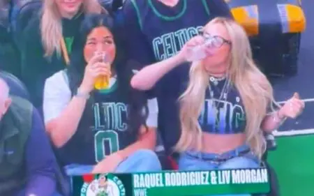 Liv Morgan’s Beer Chug Goes Viral During Celtics Game With Raquel Rodriguez