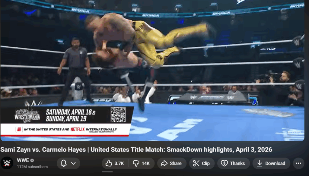 Sami Zayn vs. Carmelo Hayes SmackDown Match Hit With Heavy Dislikes Again