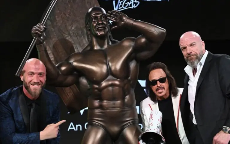Triple H and Nick Hogan Unveil Hulk Hogan Statue at WWE World During WrestleMania Weekend
