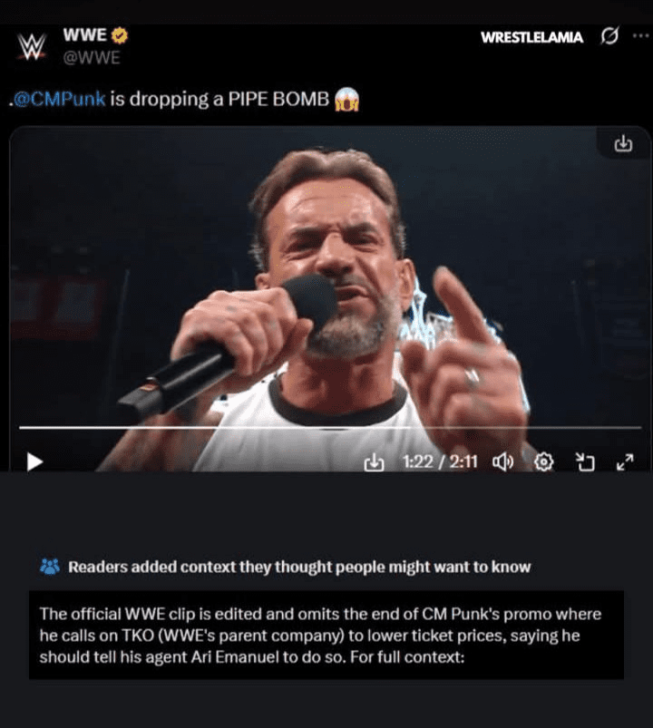 WWE Hit With Community Note After Editing Out CM Punk’s Ticket Price Line