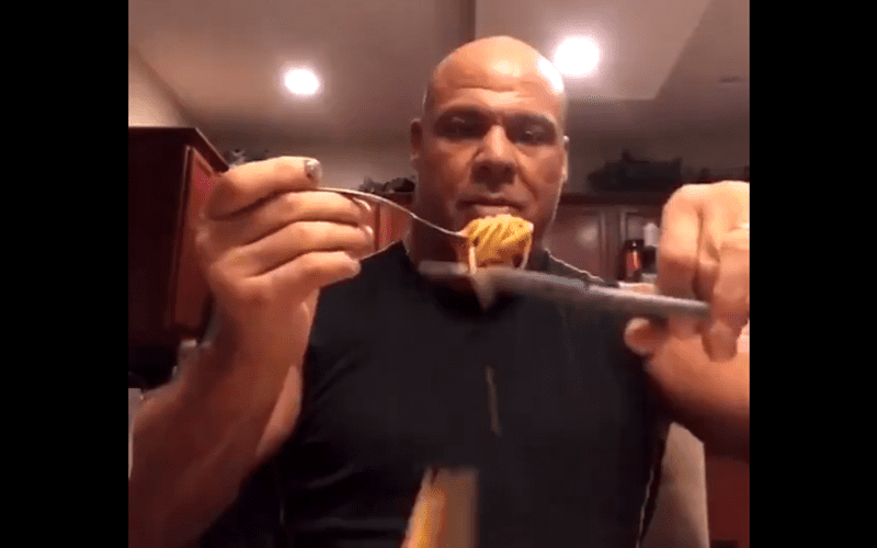 WATCH Kurt Angle’s Wife Call Him Lazy For Eating Spaghetti With Scissors
