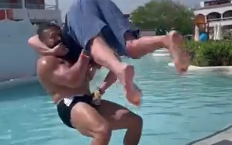 Andrade Suplexes Ric Flair Into Swimming Pool In Hilarious Video