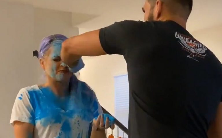 Johnny Gargano Smears Blue All Over Candice LeRae In Hilarious Behind-The-Scenes Video Of Gender Reveal