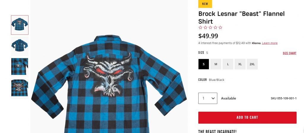 La camicia in vendita sul WWE Shop (Foto: Ringside News)