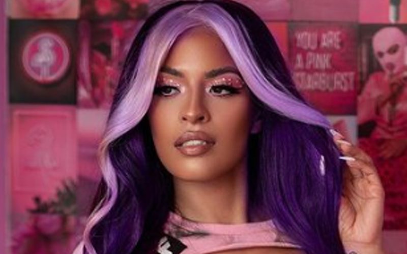 Zelina Vega Shows Off Her Purple Hair In Revealing Bikini Pink Top Photo Drop