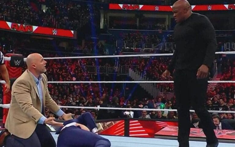 Bobby Lashley Spears WWE Producer Petey Williams During RAW