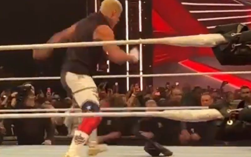 Alternate Angle of Cody Rhodes Kicking Brock Lesnar’s Hat on WWE RAW
