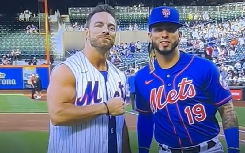 LA Knight Throws First Pitch At New York Mets Game