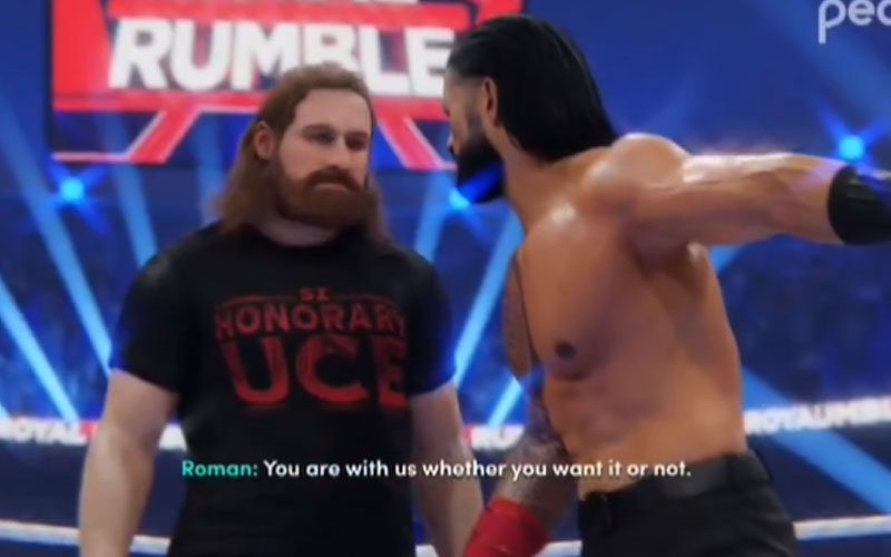 Sami Zayn’s Royal Rumble Betrayal Recreated by Peacock in WWE 2K23 Holiday Special
