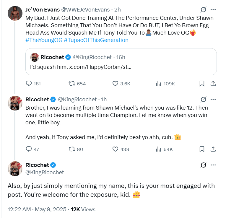Je’Von Evans Says Ricochet Wrestles for 2,000 People a Week and Works for a Crackhead
