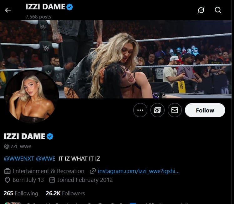 Izzi Dame Flaunts WWE NXT Backstab in Pettiest Way Possible with Twitter Profile Overhaul