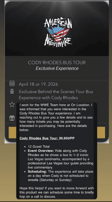 WWE Reveals Ridiculous Price For Cody Rhodes Bus Tour at WrestleMania 42