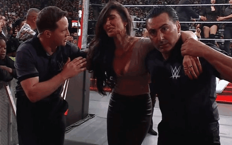 Cathy Kelley Takes Bump After Getting Caught In Line Of Fire During Liv Morgan & Stephanie Vaquer Brawl On 4/13 RAW