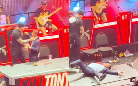The Undertaker Chokeslams Tony Hinchcliffe Through a Table at Kill Tony WrestleMania Event